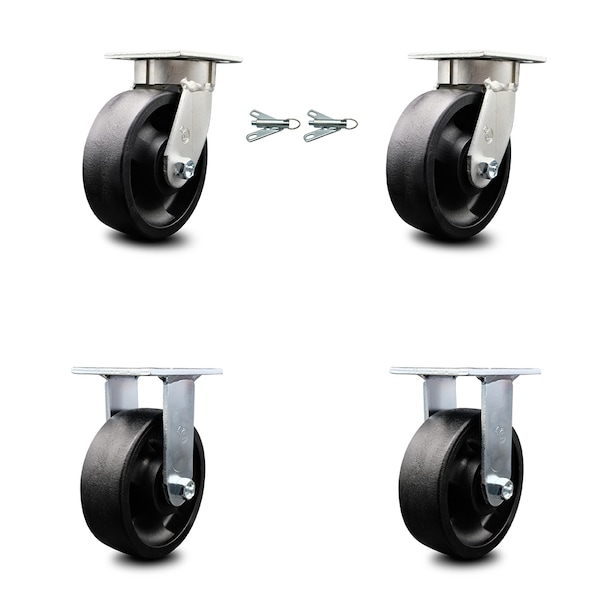 6 Inch Kingpinless Glass Filled Nylon Wheel Caster Swivel Locks 2 Rigid, 2PK